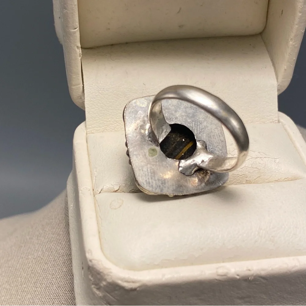Silver Tigers Eye vintage style ring 7